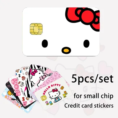 5pcs/set Sanrios Hello Kitty Credit Debit Card Sticker Anime Pochacco Diy Waterproof Poker Sticker