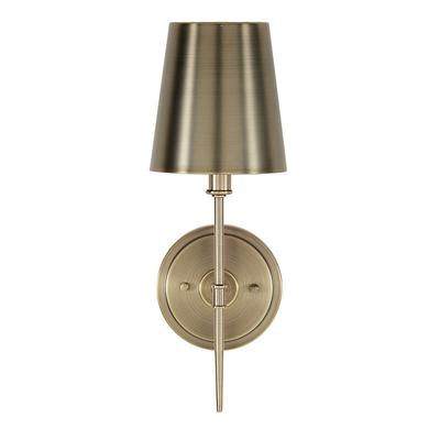 Preston 1-Light Candle Arm Sconce with Shade - Antique Brass with Grasscloth Ivory - Ballard Designs