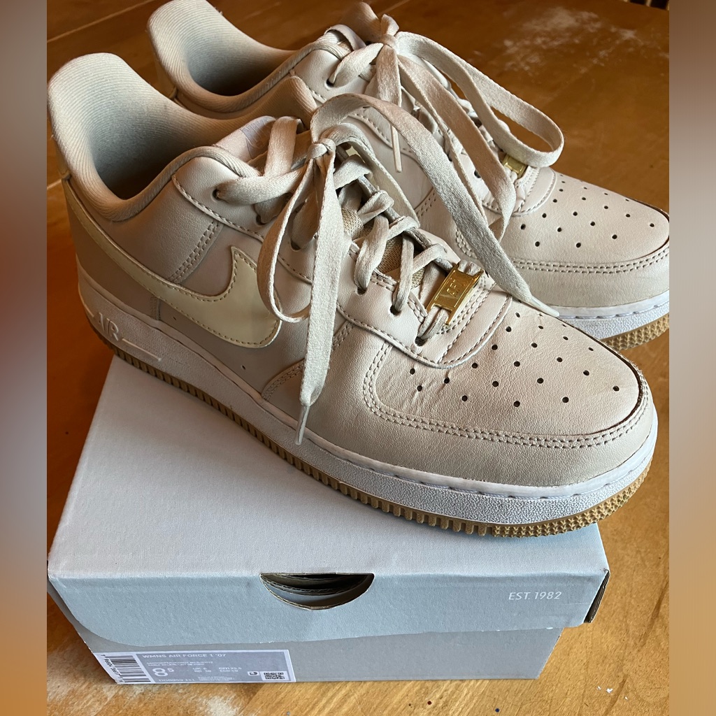 Nike Shoes | Beige Nike Air Force 1 ‘07. Women’s Size 8.5. Great Condition. With Box | Color: Cream | Size: 8.5