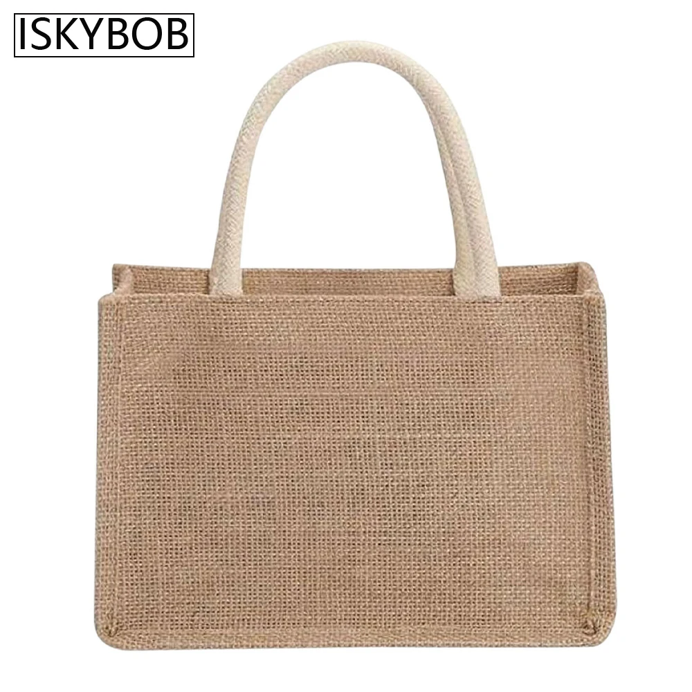Sac fourre-tout en toile de jute pour femme, sac à main de plage vintage, sacs cadeaux portables réutilisables, poignée multiple, mode
