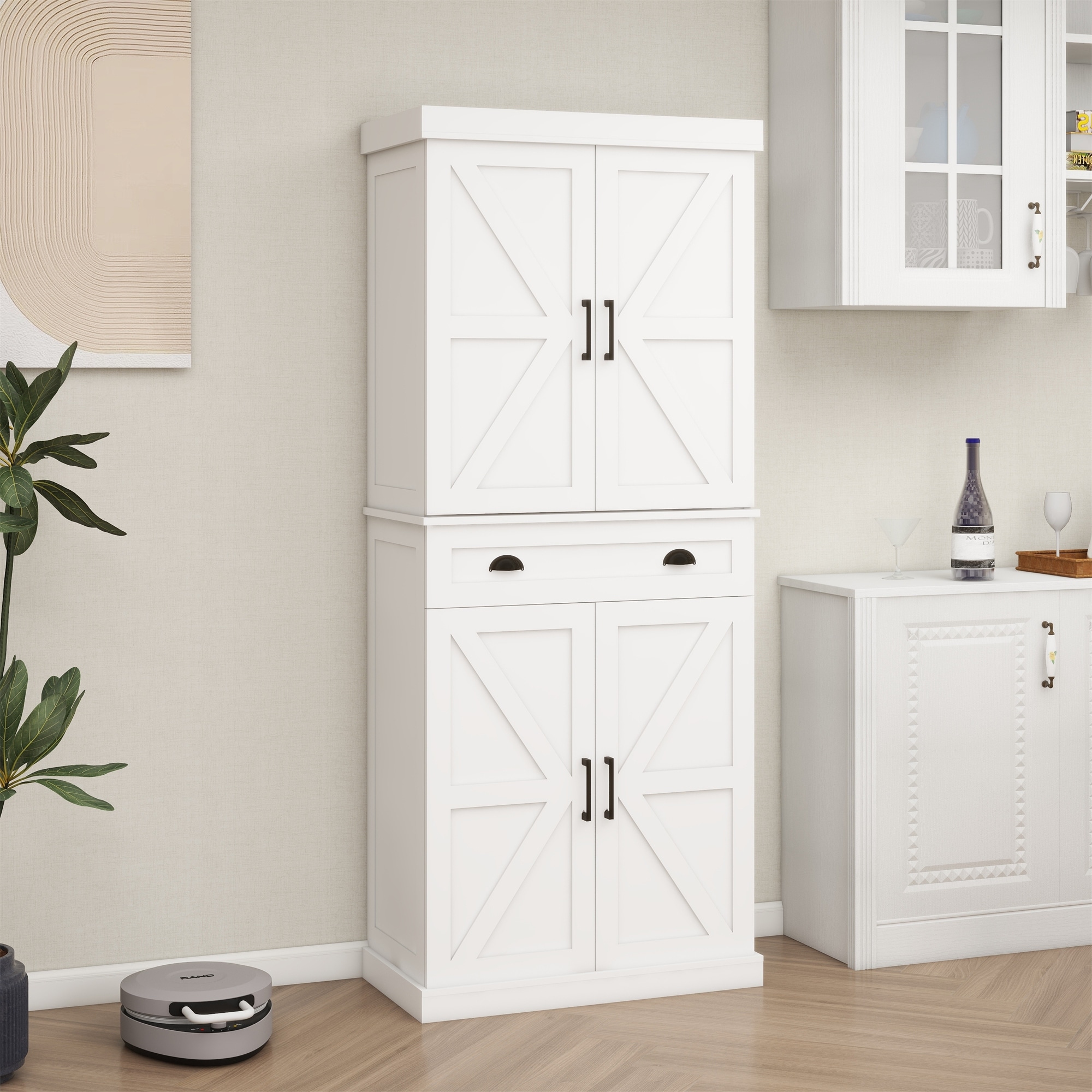 Kitchen Pantry with 4 Doors,1 Drawer and 2 Adjustable Shelves