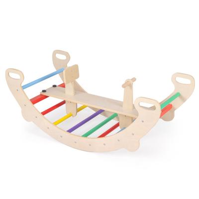 Costway 4-in-1 Multifunctional Wooden Climbing Toys with Rocker and Crawling Tunnel-Multicolor