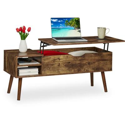 Couchtisch aufklappbar, 2 Seitenfächer, Wohnzimmertisch mit Stauraum, Industrial-Design, 45x108x40 Image