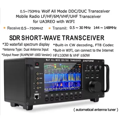 ZASTONE ZT7500 SDR Short Wave Transceiver HF LF 6M VHF UHF DDC DUC All Mode Mobile Radio 100W 0-750MHZ Receive Touch Screen