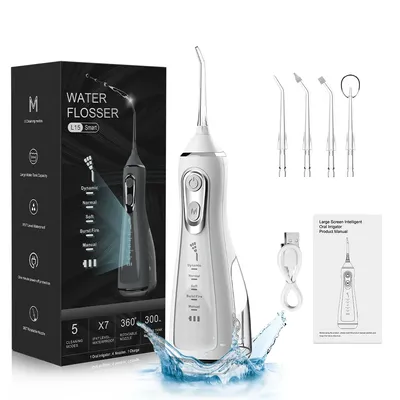 Portable Dental Oral Irrigator Water Flosser USB Rechargeable 4 Nozzles Water Jet 300ml Water Tank