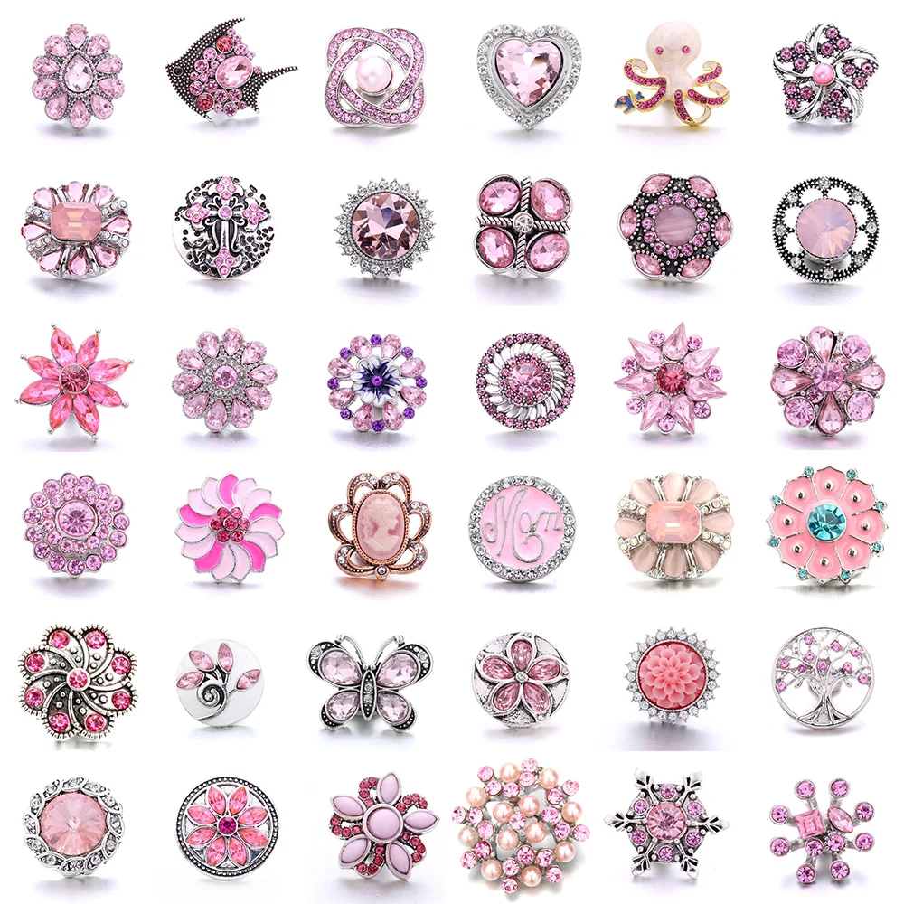 5pcs/lot New 18mm Metal Snap Buttons Jewelry Multi Style Fish Heart Pink Button Jewelry Fit 18mm Bracelet Bangle Button Jewelry