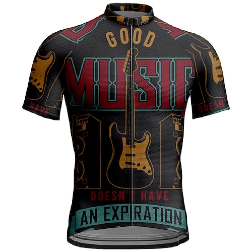 Herren Radtrikot Grafik Kurzarm Fahhrad T-Shirt Trikot Oberteil mit 3 Gesäßtaschen Mountainbike MTB Schnelltrocknend Atmungsaktiv Sport Schwarz Bekleidung Image
