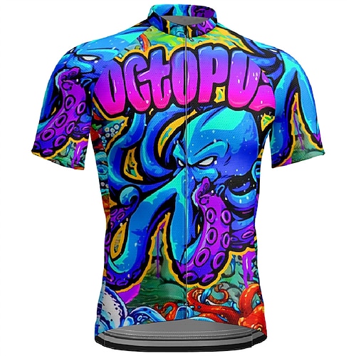 Herren Radtrikot Grafik Kurzarm Fahhrad T-Shirt Trikot Oberteil mit 3 Gesäßtaschen Mountainbike MTB Schnelltrocknend Atmungsaktiv Sport Blau Bekleidung Image