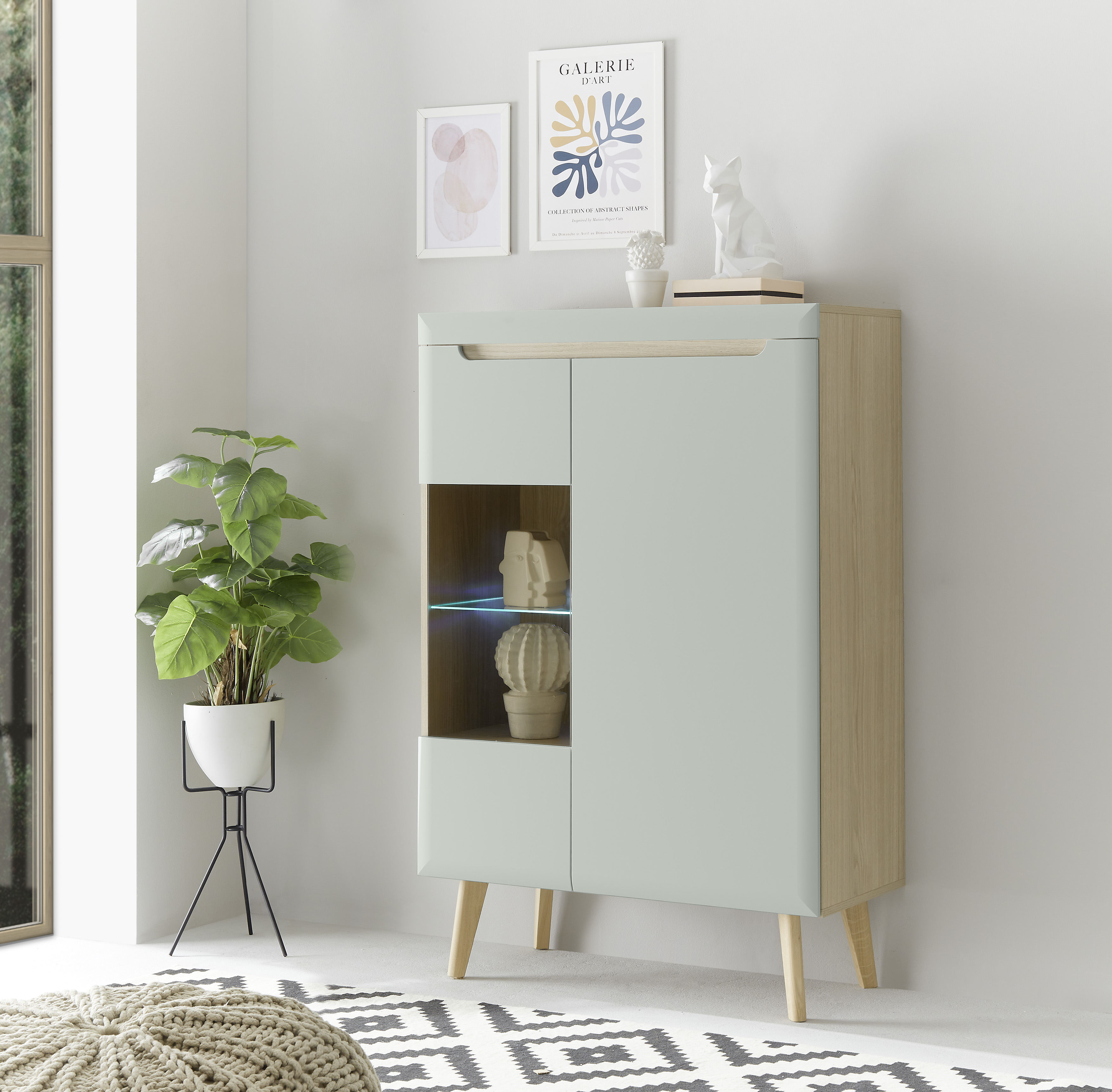 Vitrine HOME AFFAIRE "Torge, Hochschrank, Glasvitrine, Standvitrine, Vitrinenschrank", grün (pistazie), B:90cm H:134cm T:40cm, FSC-zertifizierter Holzwerkstoff, Schränke, Vitrine, in drei verschiedenen Farben verfügbar, Glastür & -boden, 90 cm breit