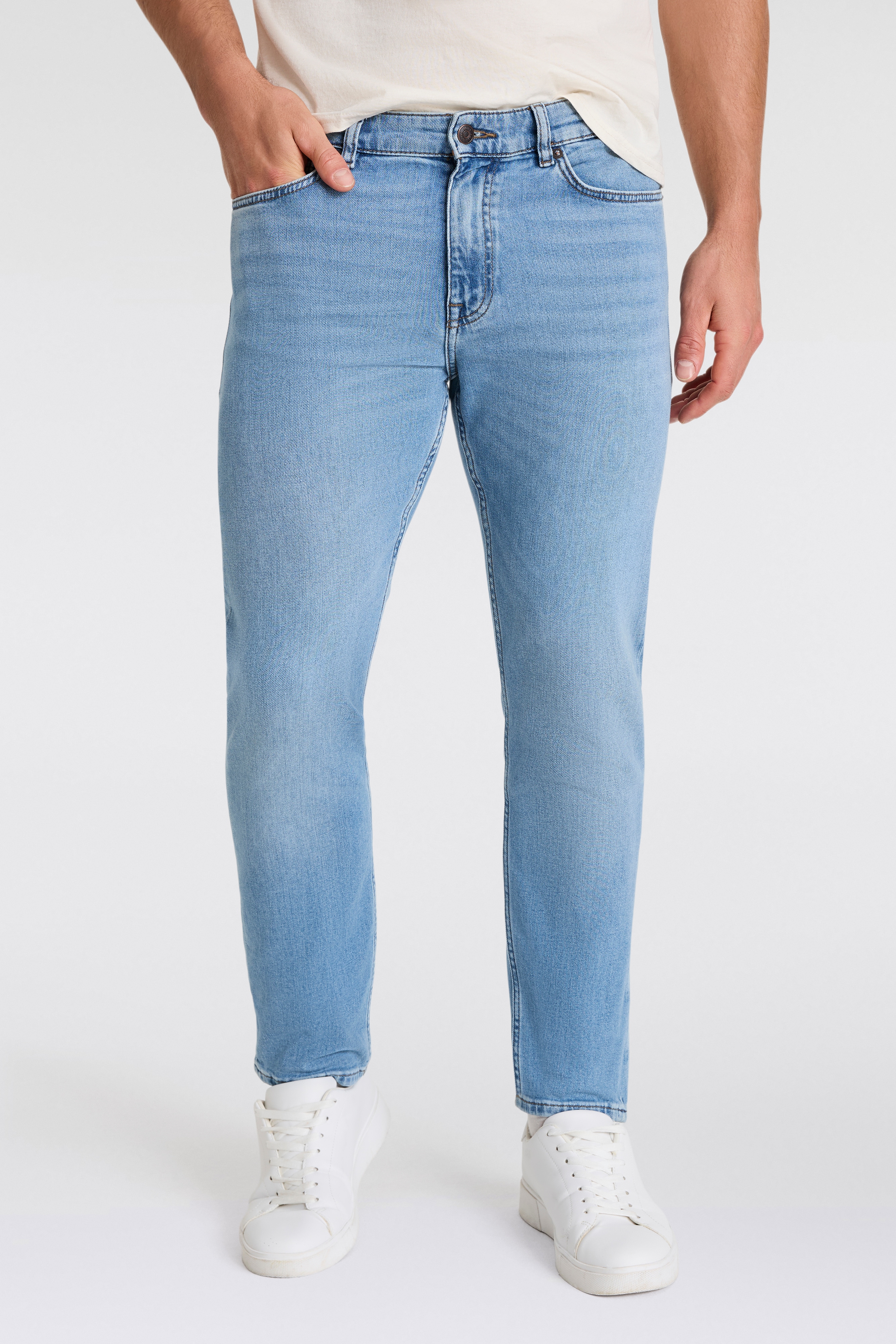 Slim-fit-Jeans BOSS ORANGE "Delaware", Herren, Gr. 36, Länge 32, blau (bright blau430), Denim/Jeans, Obermaterial: 98% Baumwolle, 2% Elasthan, unifarben, slim fit lang, Jeans Slim-fit-Jeans, mit normaler Bundhöhe