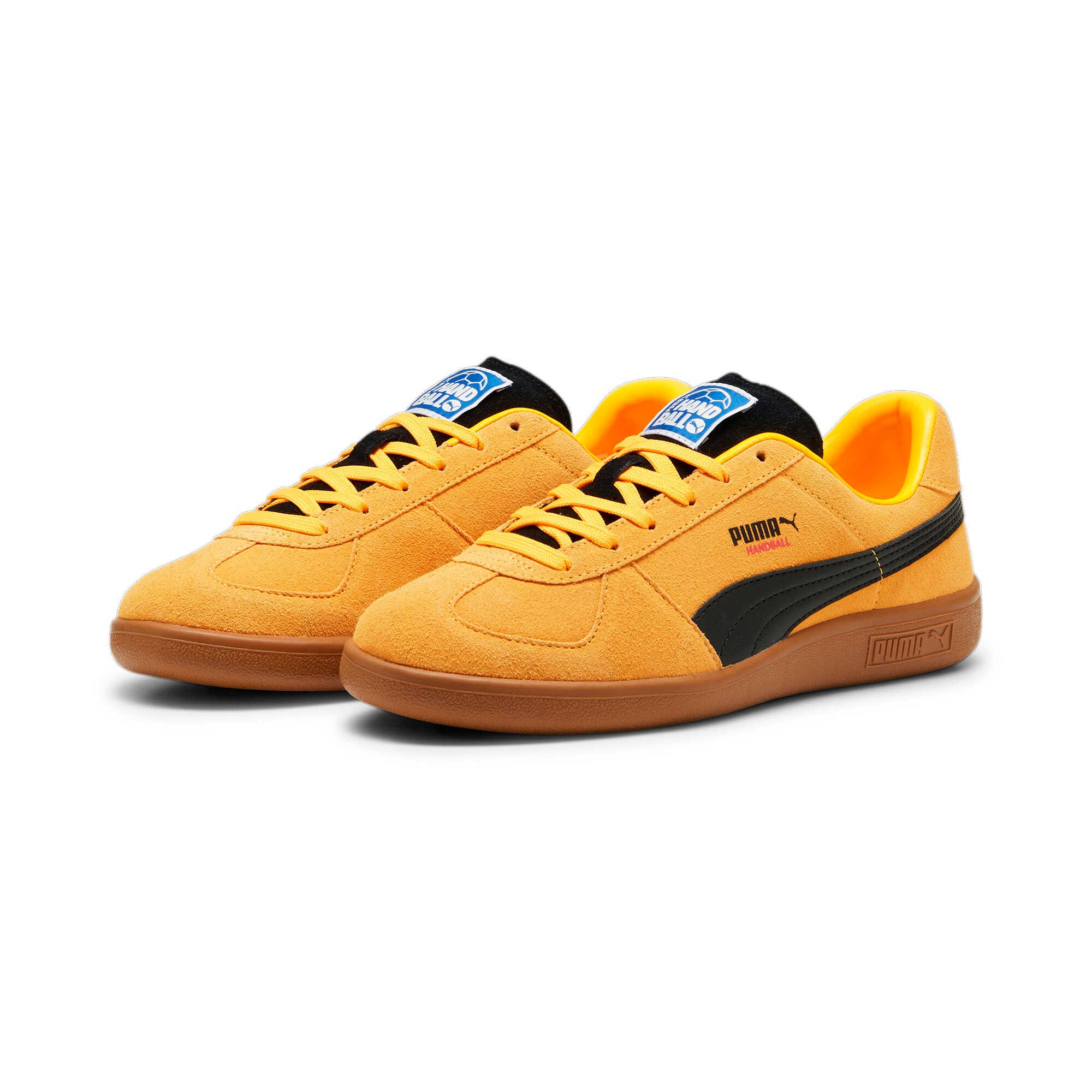 Sneaker PUMA "PUMA Handball", Damen, Gr. 44, orange (sun stream, puma schwarz, caramel latte), Leder, mehrfarbig, Schuhe Sneaker