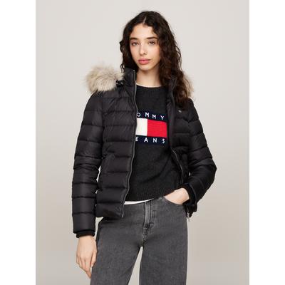 Steppjacke TOMMY JEANS "TJW BASIC HOODED DOWN JACKET EXT", Damen, Gr. L (40), schwarz, Web, Steppware, Obermaterial: 100% Polyester. Futter: 100% Polyester. Wattierung: 70% Daunen, 30% Federn, unifarben, casual, regular fit hüftlang, Langarm... Image