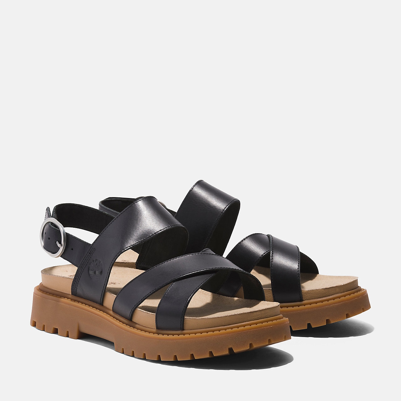 Sandale TIMBERLAND "Clairemont Way CROSS STRAP SANDAL", Damen, Gr. 38,5 (7,5), schwarz (blk full gra), Leder, Schuhe Sandale