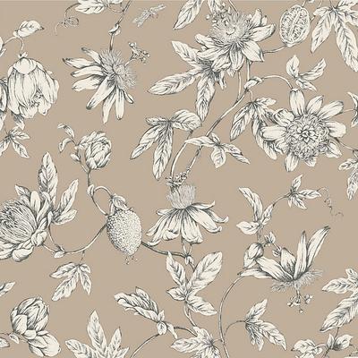 Passion Flower Toile Wallpaper - Taupe - Ballard Designs