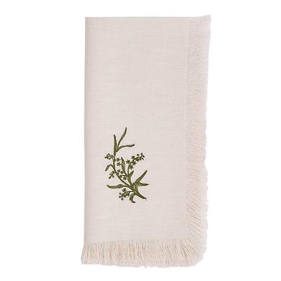 Set of 4 Fringed Embroidered Napkins - Ivory with Green - Ballard Designs