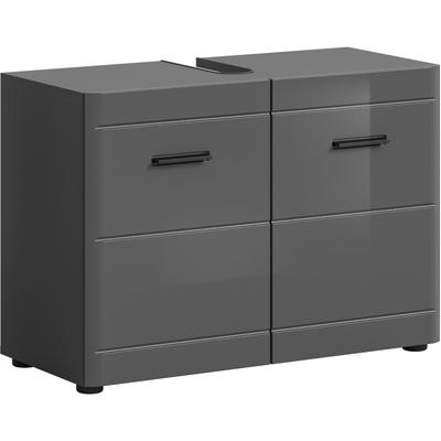 Waschbeckenunterschrank WELLTIME "Doux, Breite 80 cm, 2 Türen, 1 Einlegeboden, geteilte Rückwand", grau (grau, grau hochglanz), B:80cm H:56cm T:34cm, FSC-zertifizierter Holzwerkstoff, Schränke, MDF Front, Badschrank, Bad-Möbel, Badezimmer Image