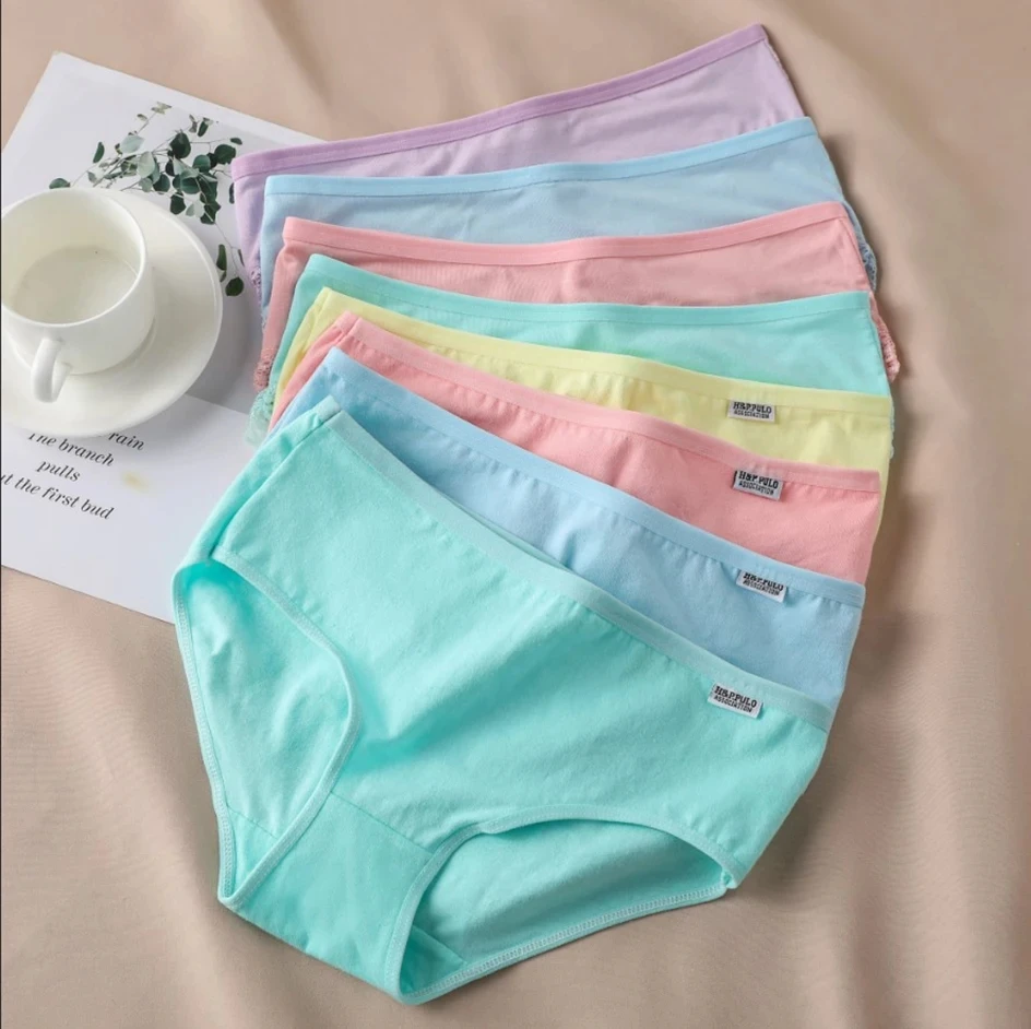 7 Teile/satz Candy Farbe Unterwäsche Frauen Komfortable Hochwertige Baumwolle Höschen Mid-taille Atmungsaktive Underpanties Plus Größe Slip Image