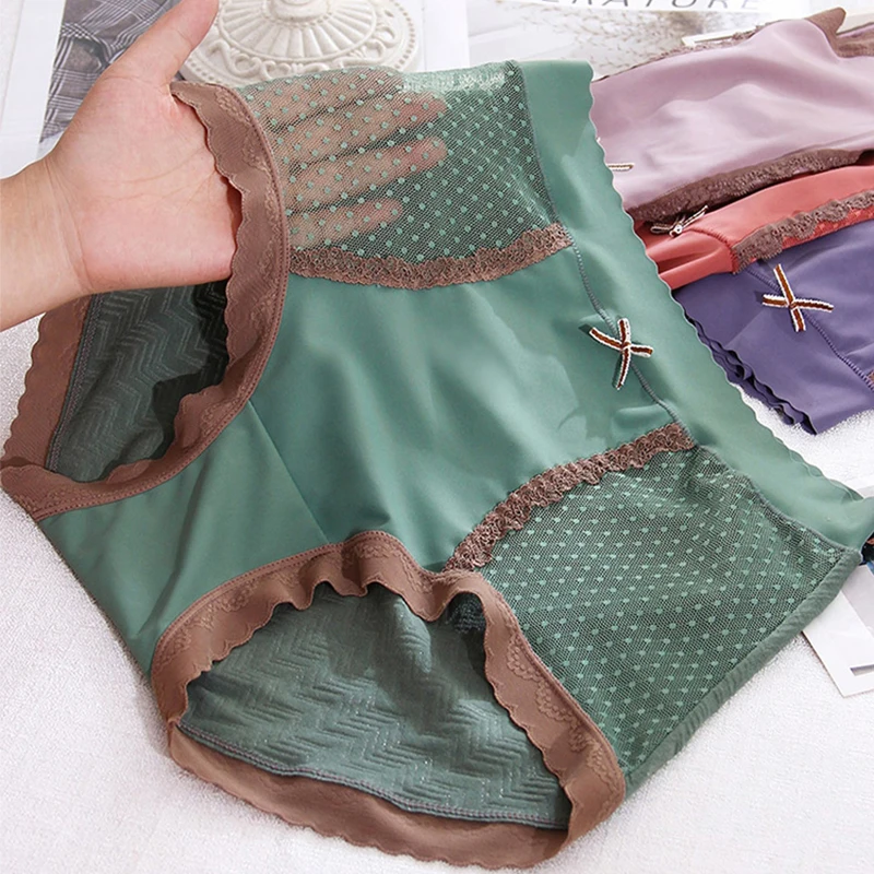 Plus Size Höschen Damen Baumwoll-Slips mit hoher Taille Sexy Spitze Schleife Baumwolle Herbst Winter Höschen aus großen Unterwäsche Damen Image