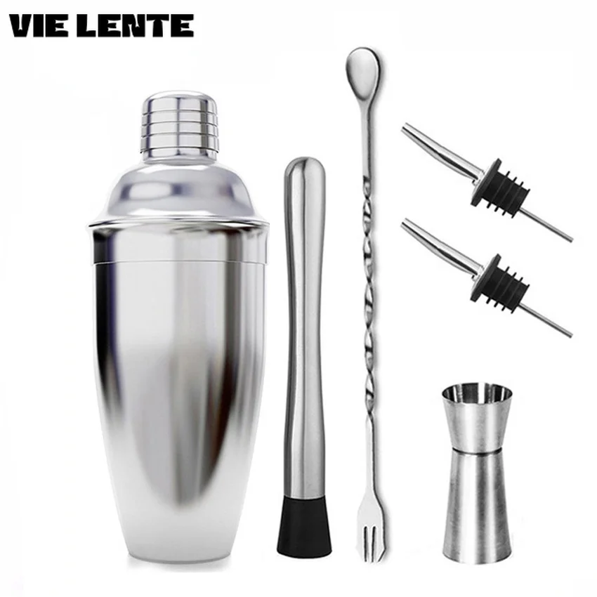 6-in-1-Edelstahl-Cocktail-Shaker-Set, Mixer, Wein, Martini, Boston-Shaker für Barkeeper, Getränke, Party, Bar-Werkzeuge, 550/750 ml