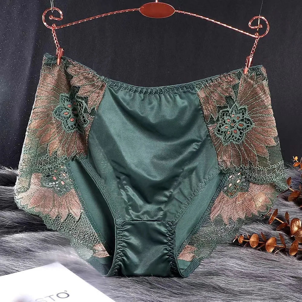 Neue Frauen Spitze Blumen Höschen Sexy Hohl Versuchung Seide Atmungsaktive Unterwäsche Bauch Mittlere Taille Butt Lift Briefs Intime Panty Image