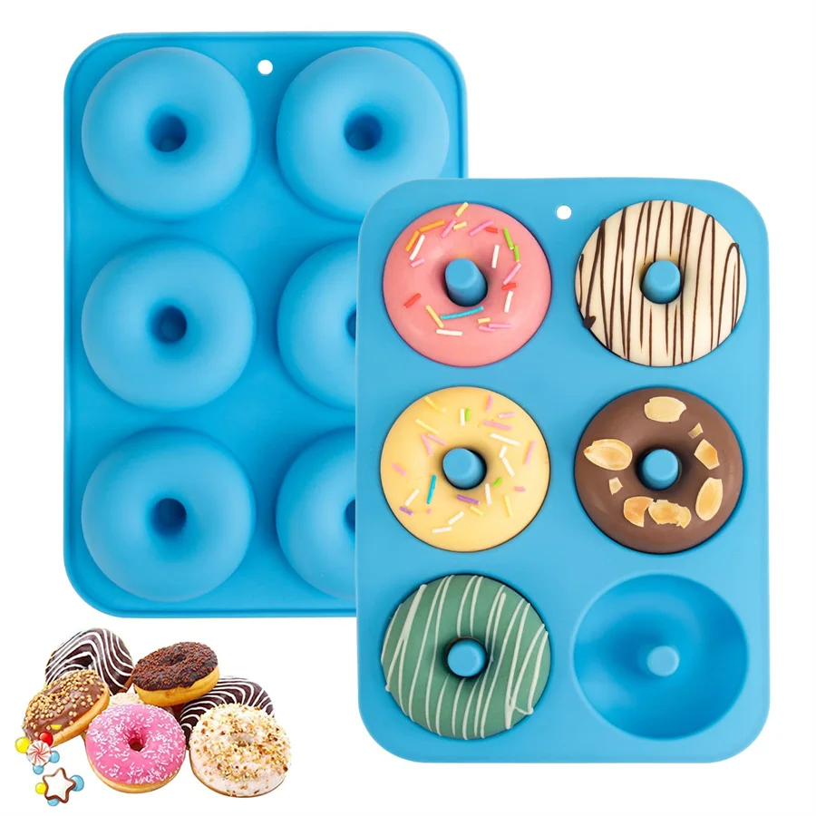 Hitzebeständige Silikon-Donutform für 6 Donuts, lebensmittelechte Silikon-Bagelsform zum Backen, antihaftbeschichtete Mini-Cupcake-Form Image