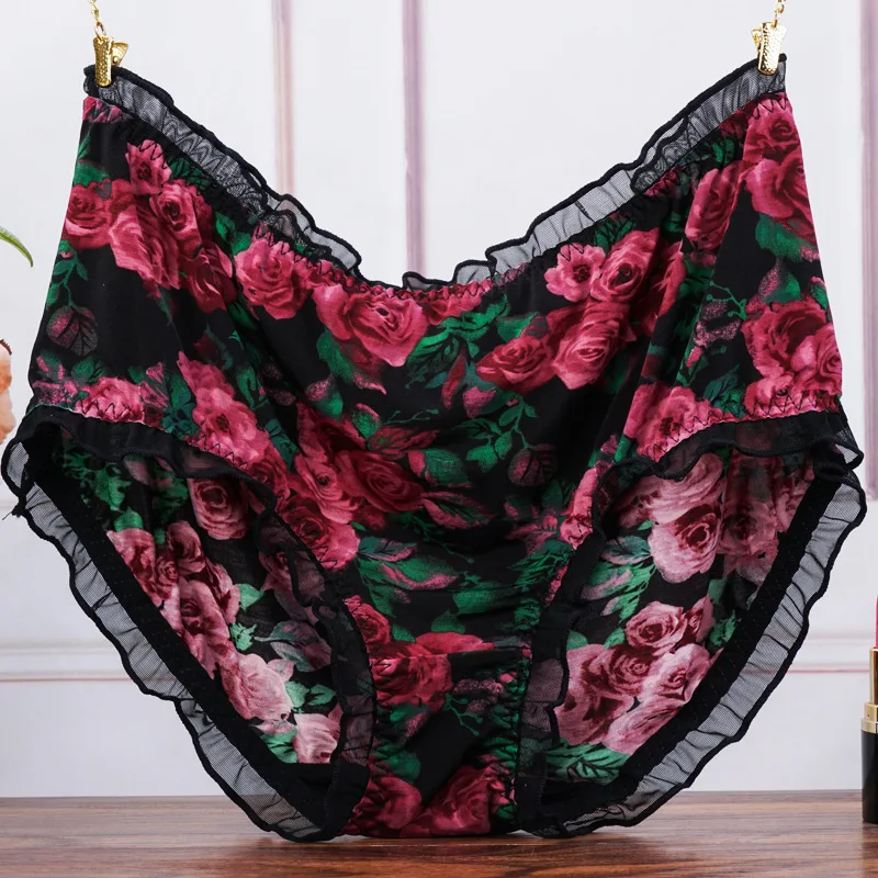 Große Größe Mittlere Taille frauen Höschen Drucken Leopard Briefs Unterwäsche Dame Sexy Spitze Rüschen Nahtlose Plus Größe Unterhose Dessous