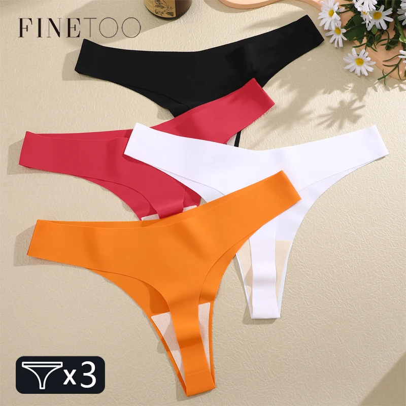 FINETOO 3PCS Frauen Eis Seide Nahtlose Unterhosen Höschen Sexy V-Taille Sport Tangas Low Rise 10 Soild Farben atmungsaktive G-string Image