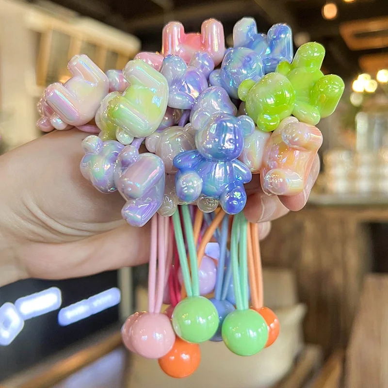 2 Stück Farbverlauf sitzen Bär Mädchen elastische Haar bänder schöne Prinzessin Haarschmuck Kinder Haar gummis Baby Kopf bedeckung Image