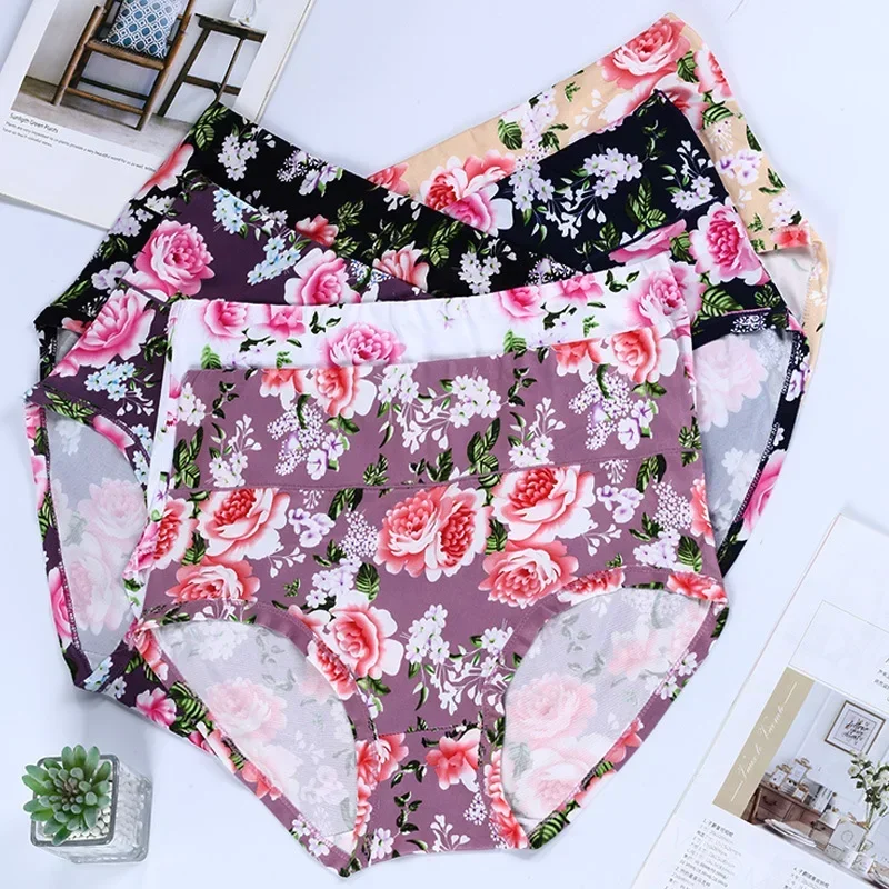 Neue Bambus Faser Unterwäsche Große Größe Frauen Höschen Weibliche Damen Floral Briefs Hohe Taille Plus Unterhose Sexy Dessous 12XL Image