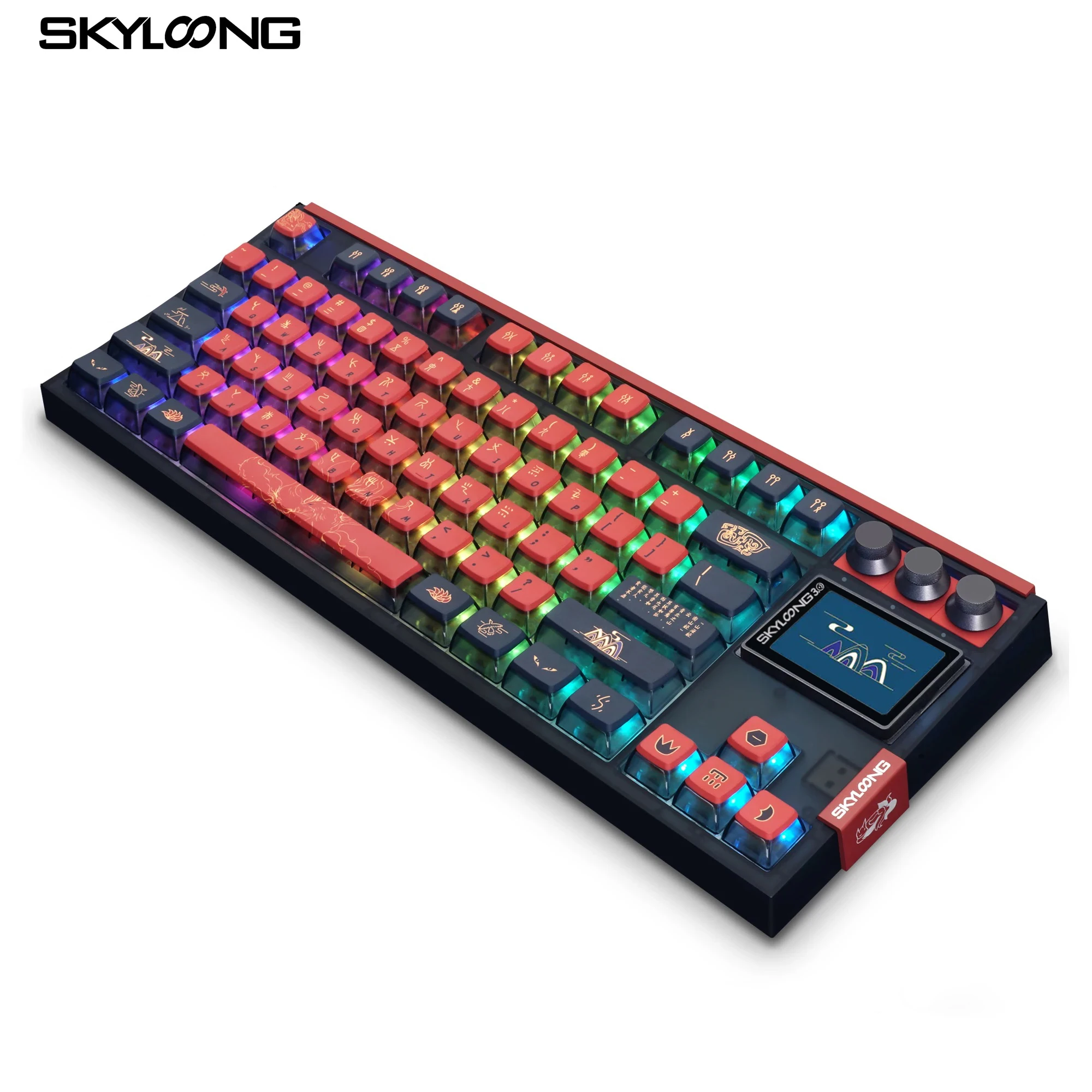 SKYLOONG GK87 Pro kabellose mechanische Tastatur, 2-Zoll-Bildschirm, 3 Knöpfe, 2.0 geteilte Leertaste, Stummschalter, Hot-Swap-fähige RGB-Hintergrundbeleuchtung, PBT-Tastenkappe, Gaming-Tastatur, 1000 Image