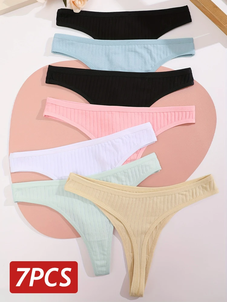 7 teile/satz Frauen nahtlose Baumwolle Höschen sexy G-String Riemen niedrige Steigung einfarbige Unterwäsche weibliche elastische gerippte Unterwäsche S-XL Image