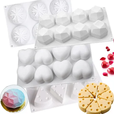 3D Mousse Cake Baking Mold Heart Cheesecake Dessert Diamond Raspberry Silicone Mould Candle Soap Making Supplies Pastry Tools