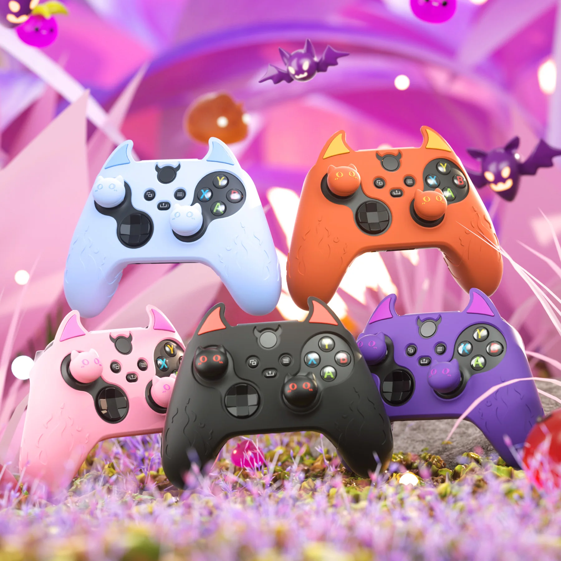 PlayVital Cute Demon Silicone Cover for Xbox Series X/S Controller (Xbox Core Wireless Controller) with Thumb Grip Caps