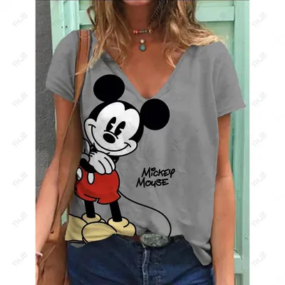 Women's T-Shirts Funny Mickey Mouse Print Top Fashion Disney T Shirts for Women Summer Leisure Female Clothing Streetwear
