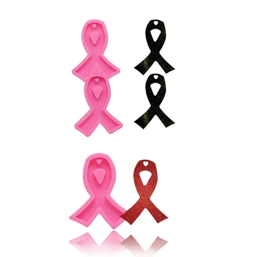 Moule en Silicone pour ruban de Cancer brillant, bricolage, anneau, nœud, forme époxy, bijoux, chocolat, bonbons, Cupcake, fabrication de moule pour porte-clés M2747
