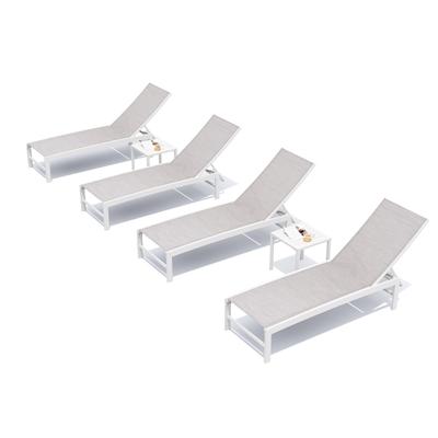 Outdoor Aluminum Chaise Lounge Chairs and Side Table, Sun Lounger with Adjustable Backrest