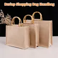 Borsa per la spesa portatile in juta di juta borsa con manici in bambù Tote borsa retrò fai da te