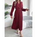 Per donna Abito da lavoro Abito linea A Di tendenza Ufficio Moda da lavoro Rimborsate Abito lungo Abito lungo A pieghe A V Manica lunga Liscio Standard Nero Vino Marrone Primavera Autunno S M L XL