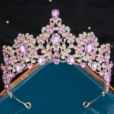 DIEZI Baroque Bride Wedding 6 Colors Purple Pink Crystal Crown Tiara For Women Party Headwear Hair