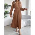 Per donna Abito da lavoro Abito linea A Di tendenza Ufficio Moda da lavoro Rimborsate Abito lungo Abito lungo A pieghe A V Manica lunga Liscio Standard Nero Vino Marrone Primavera Autunno S M L XL