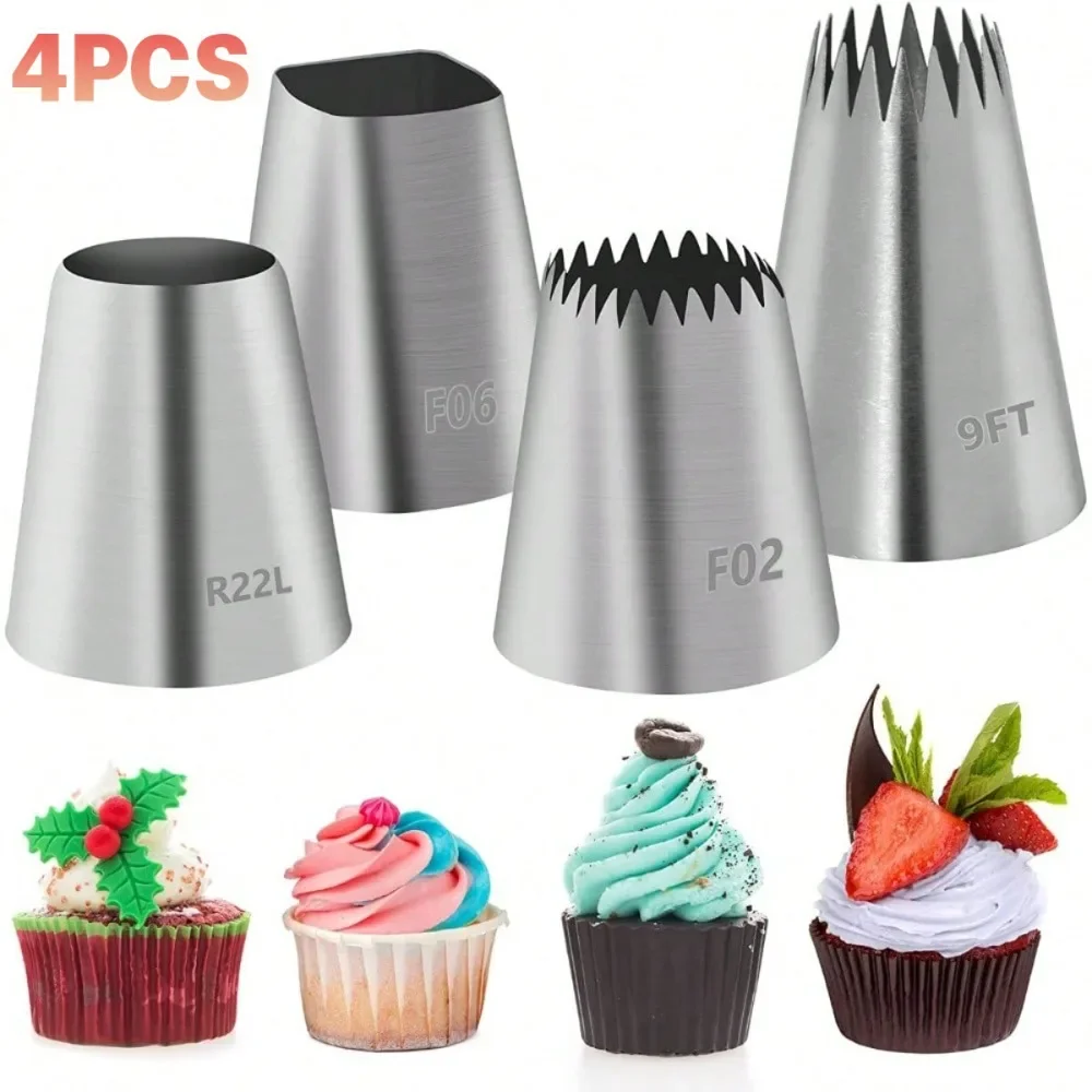 4 Stück Edelstahl Pipping Tips Set Zuckerguss Puff machen Düsen Kuchen Keks Dekorations werkzeuge Zuckerguss Gebäck Zubehör Backen Image