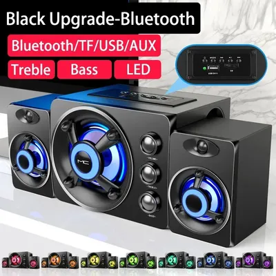 HIFI 3D Stereo Lautsprecher Bunte LED Licht Schwere Bass AUX USB Verdrahtete Drahtlose Bluetooth Audio Heimkino Surround Sound Bar TV Image