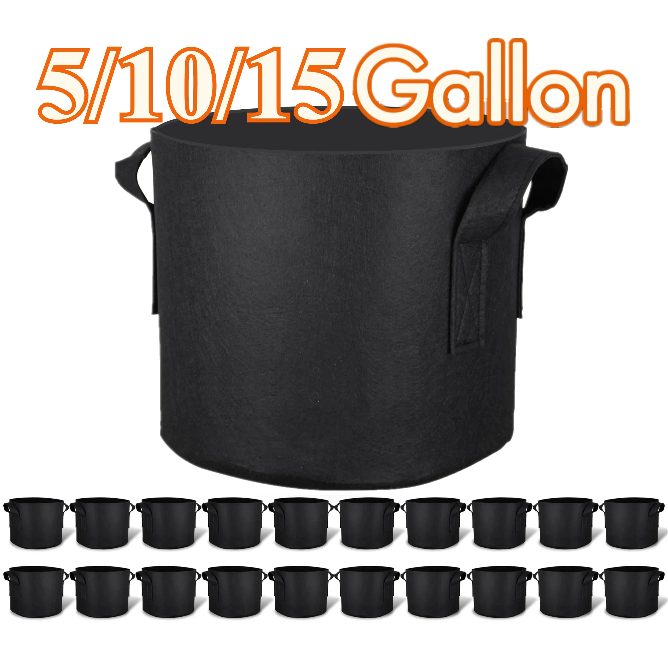 5–20 Stück Gemüse-/Blumen-/Pflanzenwachstumsbeutel, 5/7/10/15 Gallonen, verdickter Vliesstoff-Pflanzgefäß aus Filz, Blumentopf mit Griffen Image