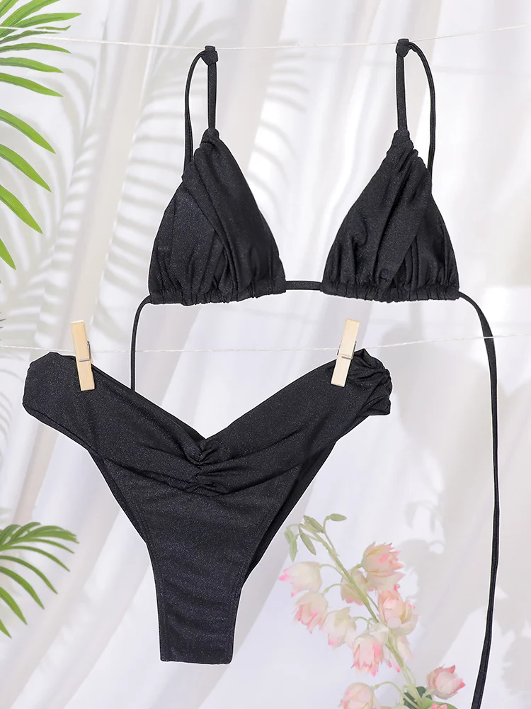 Miyouj einfarbige Bikinis 2024 Bikini Set Falten Badeanzug Sommer Badeanzug Frauen Bade bekleidung niedrige Taille Beach wear neue zweiteilige Anzug Image