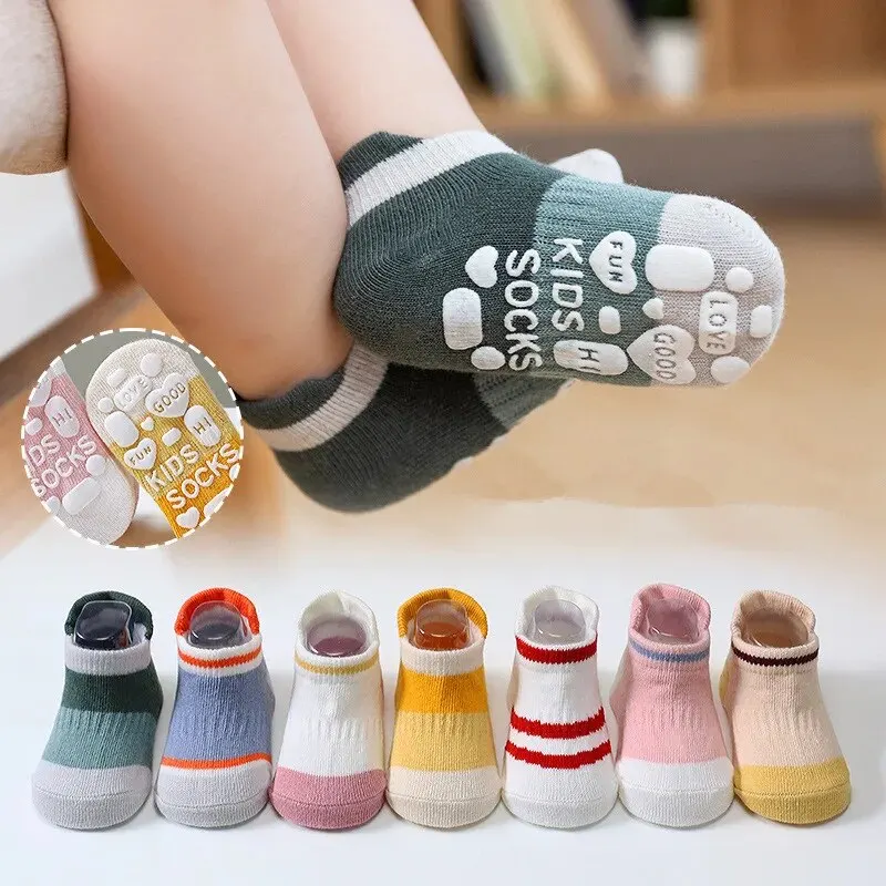5 paare/los Baby Anti-Rutsch-Socken feste Streifen Mädchen Jungen Neugeborene Kinder Gummi boden Socke Baby Baumwolle Mesh Socken für 0-5 Jahre Image