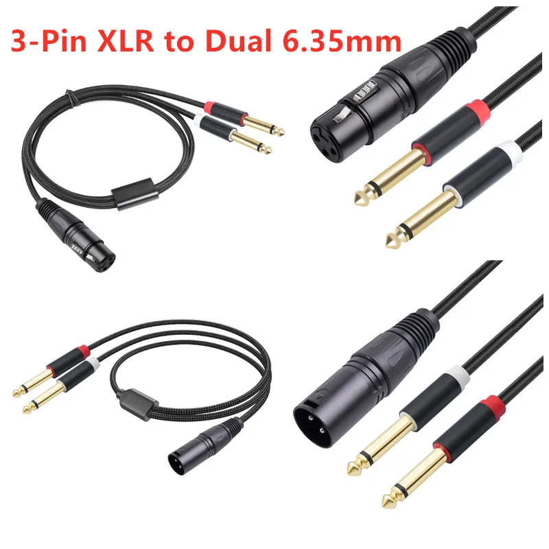 3-polige XLR-Buchse zu Dual 6,35mm Mono-Audio-Kabel ts 6,35 Buchse Stereo-Aux-Kabel mm Stecker an XLR-Stecker und Splitter-Kabel adapter Image