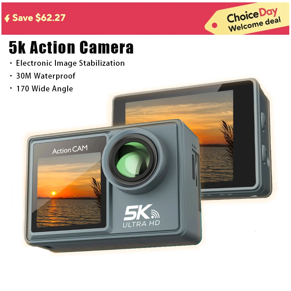 Action Camera 5K 4K telecamera per bicicletta Stabilizzatore elettronico Action cam WiFi videocamere sportive Videocamere per registrazione video per casco