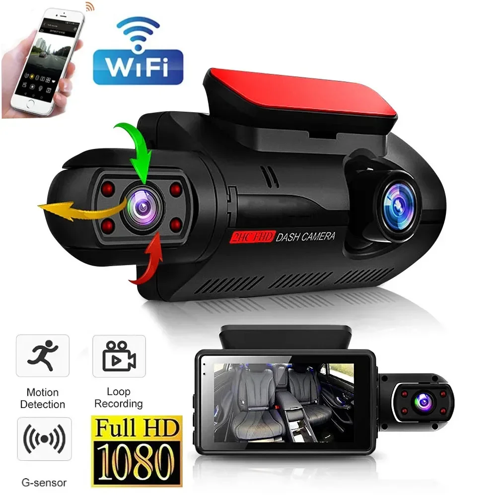 Caméra de tableau de bord à double objectif pour voitures, boîte noire HD 1080P, enregistreur vidéo de voiture avec Vision nocturne WIFI, capteur G, enregistrement en boucle, caméra de voiture Dvr