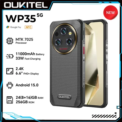 Téléphone robuste Oukitel WP35 - MTK 7025, 5G, 11000mAh, 6,6"" FHD+, 24 Go + 256 Go, 108MP, Smartphone NFC Android 15