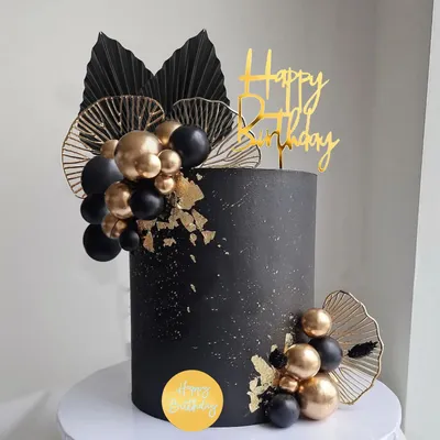 Cake Toppers Happy Birthday Cake Topper Black Gold Balls Cake Decorations for Birthday Wedding Baby